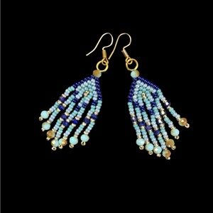 Handmade Blue Beaded Dangle Earrings